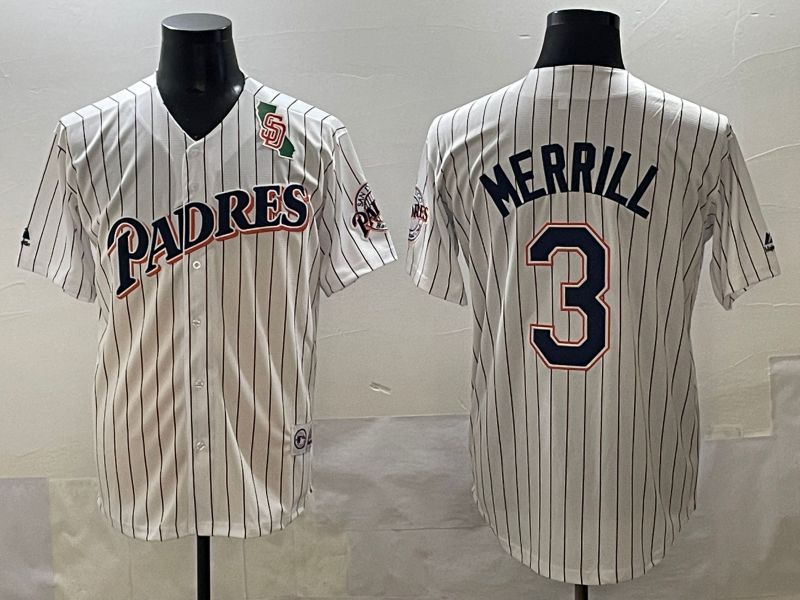 Men 2025 San Diego Padres #3 Merrill White Stripe Throwback Game Nike MLB Jersey style 5->san diego padres->MLB Jersey